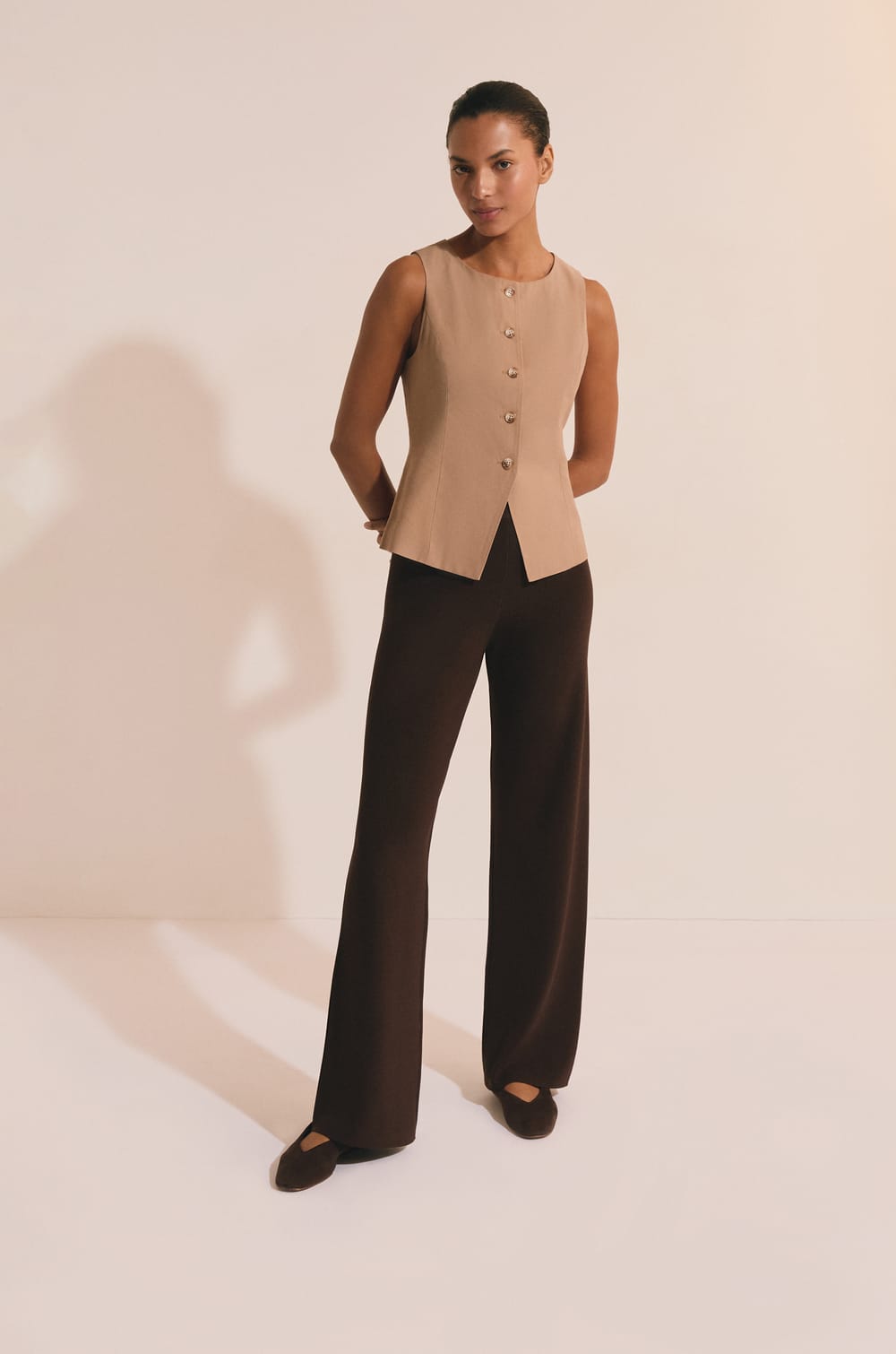 Sleeveless Top with Buttons;${refinementColor}