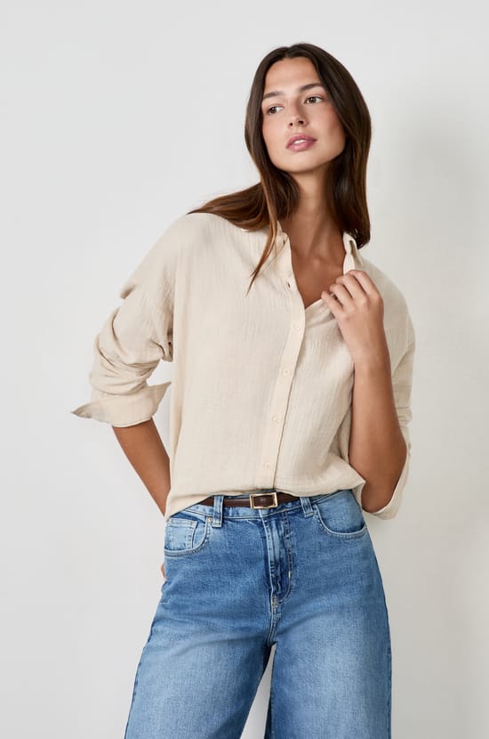 Long-sleeved cotton honeycomb shirt;${refinementColor}