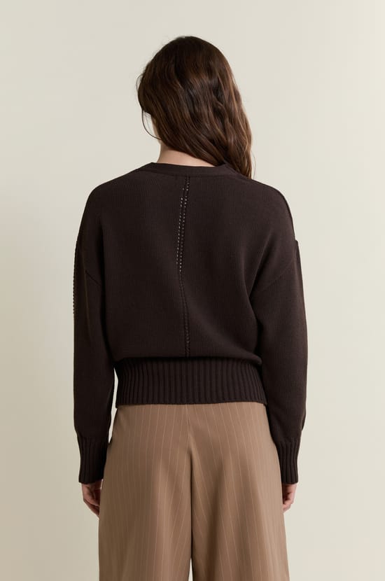 V-neck Cardigan with Cotton;${refinementColor}