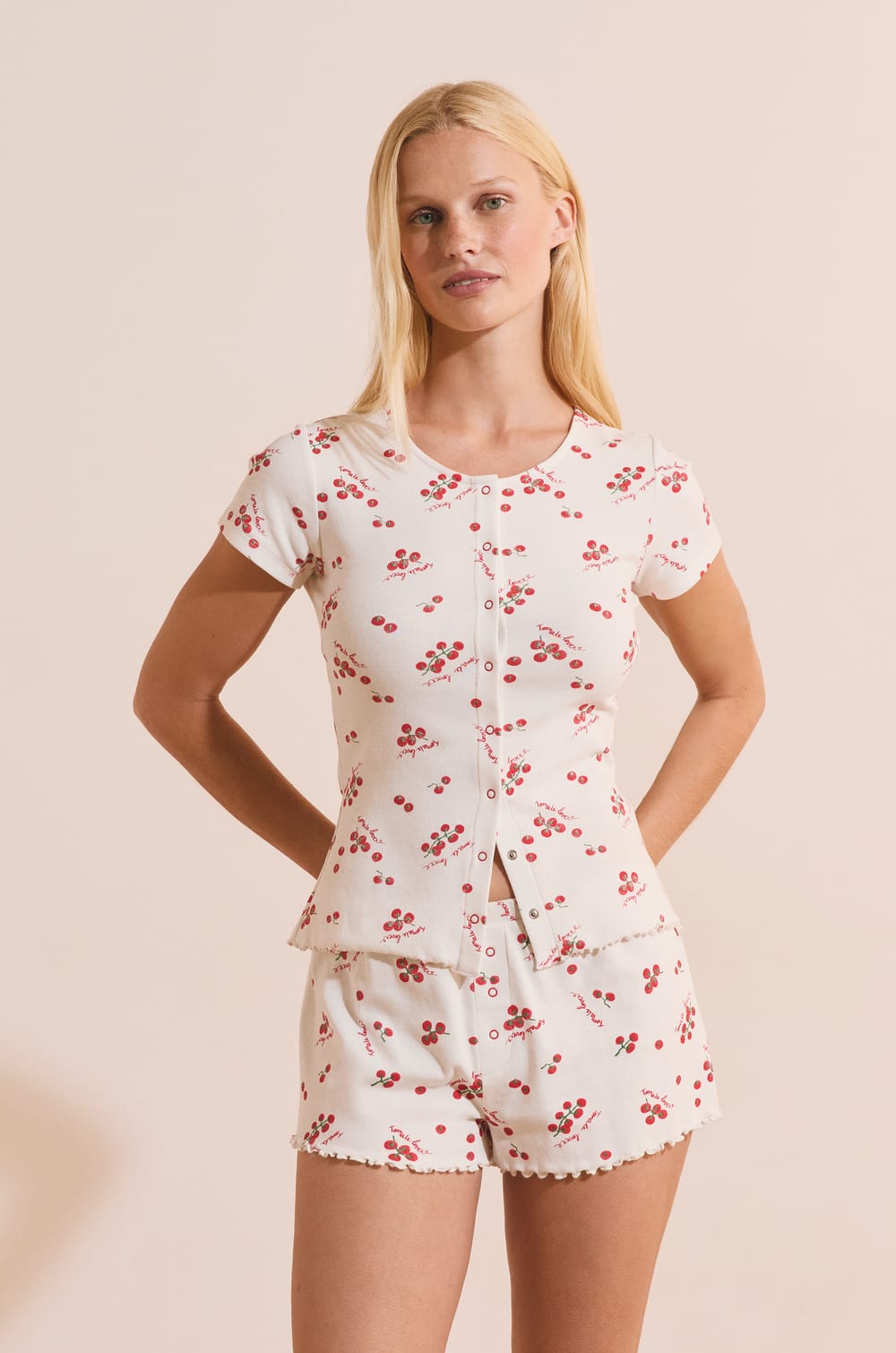 Short de pyjama en coton &agrave; motifs tomates;${refinementColor}
