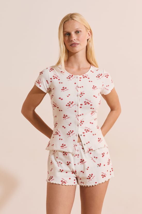 Short de pyjama en coton &agrave; motifs tomates;${refinementColor}