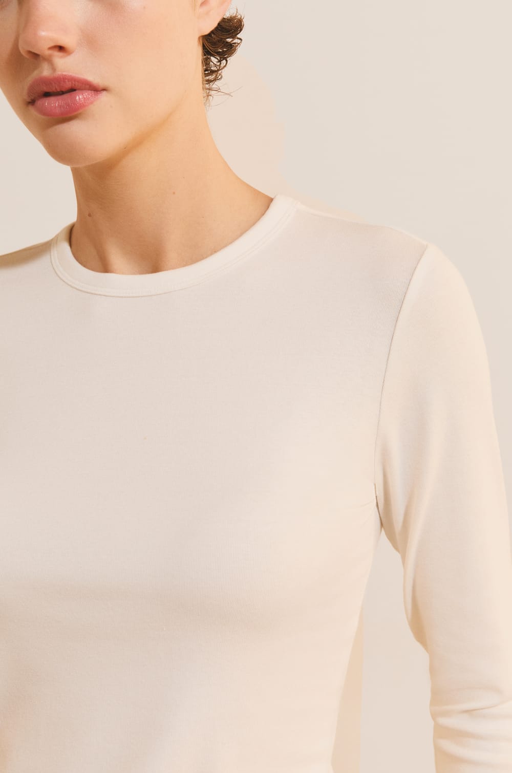 Long-sleeved T-shirt with cotton modal;${refinementColor}