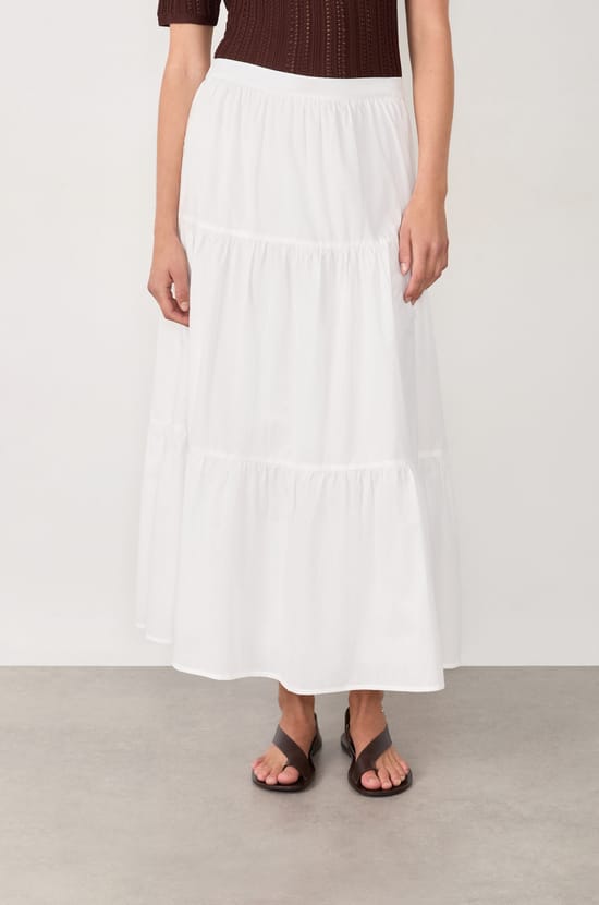 Long pleated cotton skirt;${refinementColor}