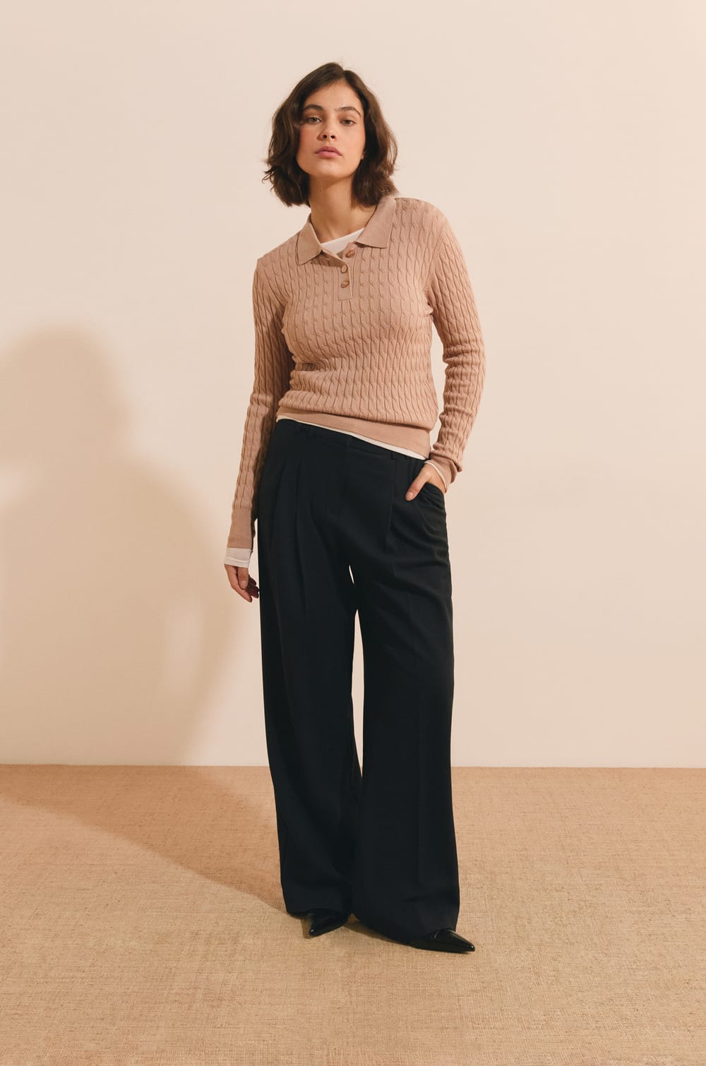 Pull manches longues col polo;${refinementColor}