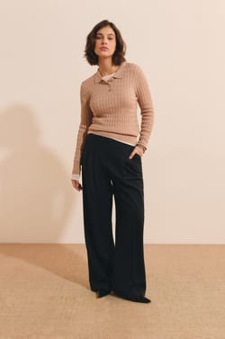 Pull manches longues col polo;${refinementColor}