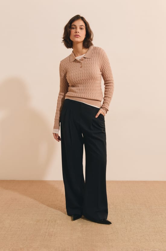Pull manches longues col polo;${refinementColor}