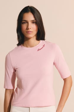 Camiseta de algod&oacute;n bordada con mangas hasta los codos;${refinementColor}