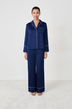Striped Satin Pajama Shirt;${refinementColor}