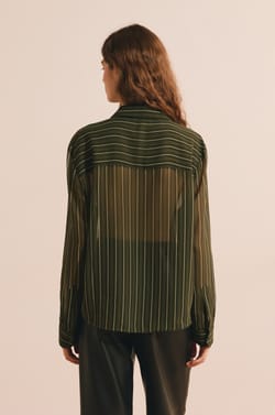 Chemise tranparente &agrave; rayures et col cravate;${refinementColor}