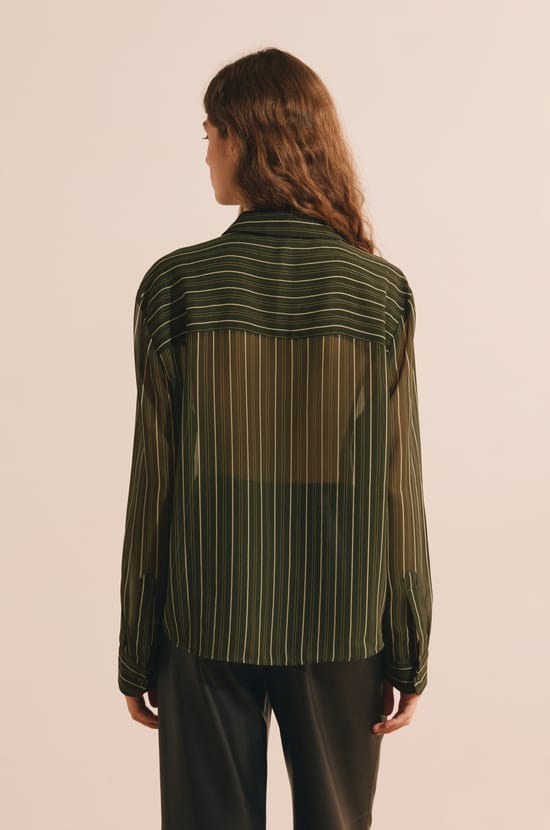 Chemise tranparente &agrave; rayures et col cravate;${refinementColor}