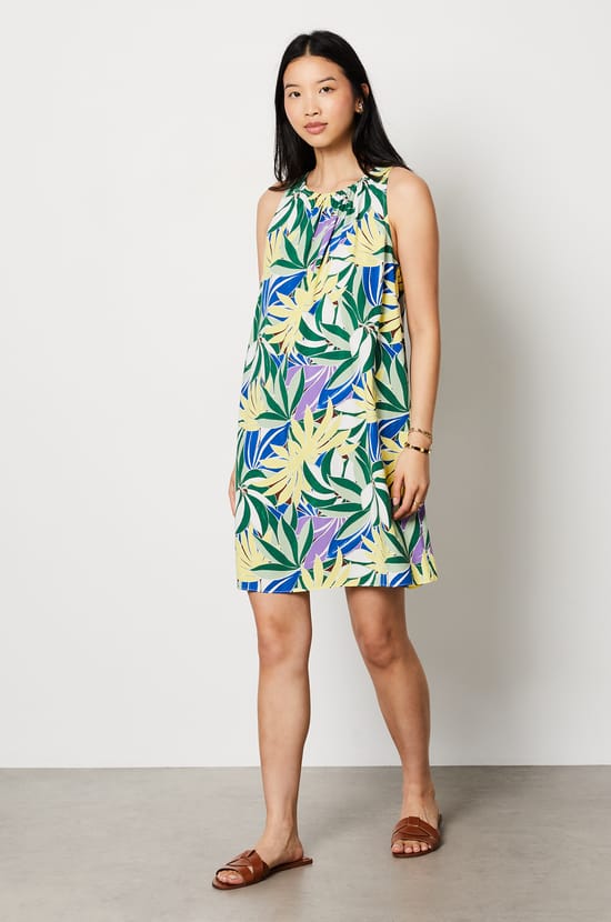 Sleeveless Floral Short Dress;${refinementColor}