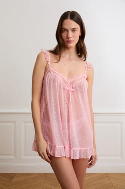 Transparante babydoll in tule met hartjesmotief;${refinementColor}