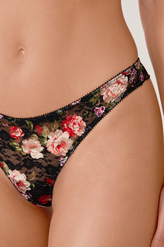 Tanga à imprimés en dentelle;${refinementColor}