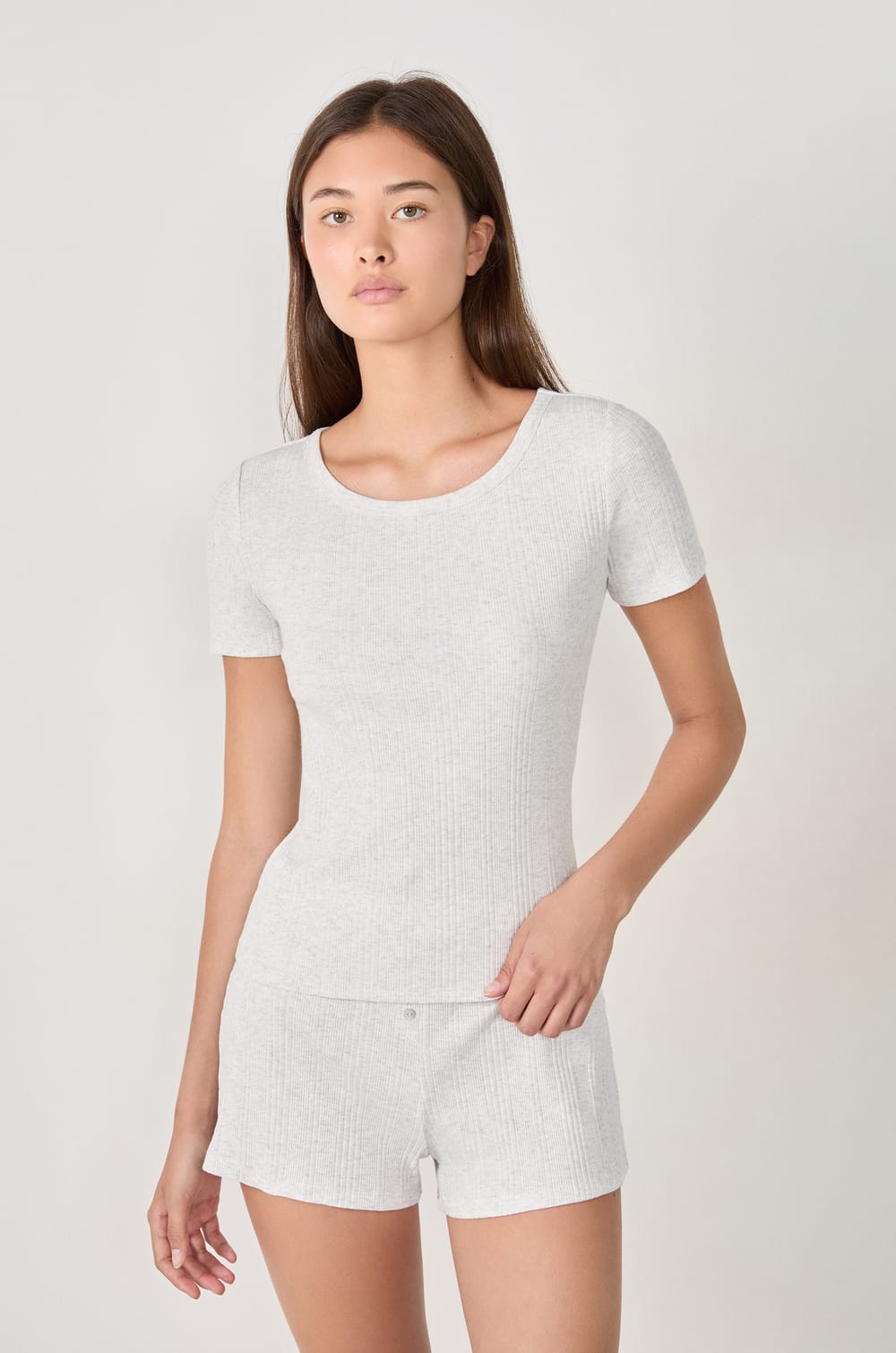 Camiseta de manga corta de algodón acanalado;${refinementColor}