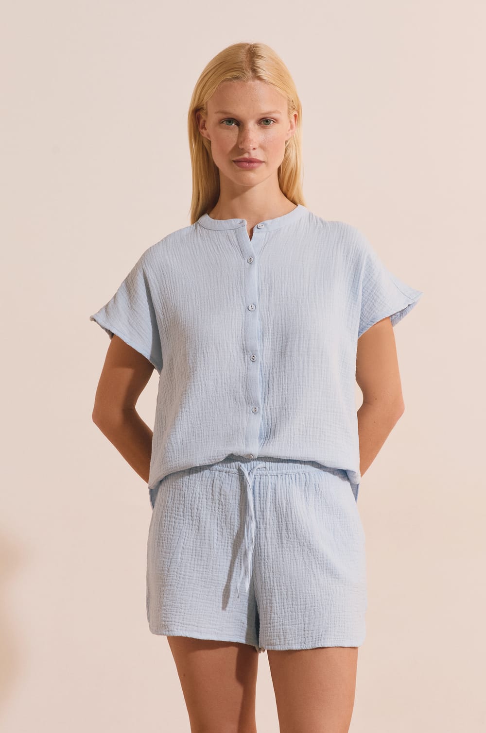Short de pyjama en gaze de coton;${refinementColor}