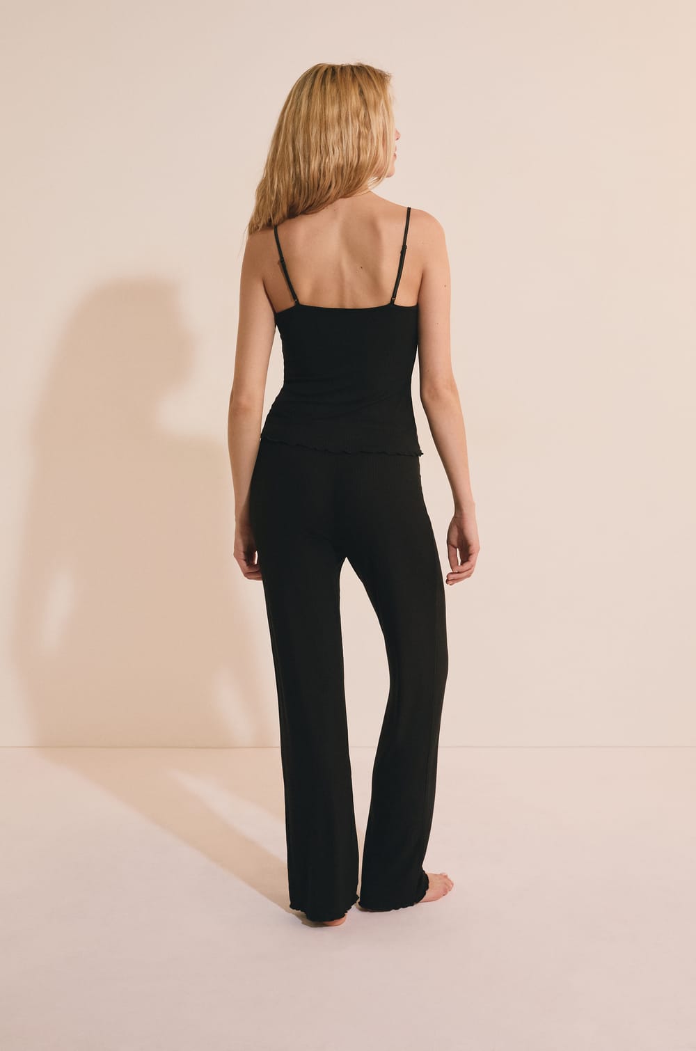 2-Piece Pyjama Set in Ribbed Knit with Lace Details;${refinementColor}