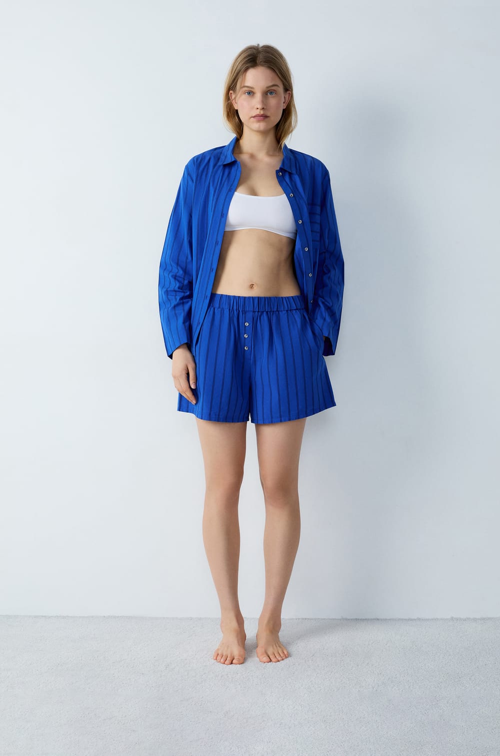 Cotton striped pyjama shorts;${refinementColor}