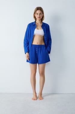 Cotton striped pyjama shorts;${refinementColor}