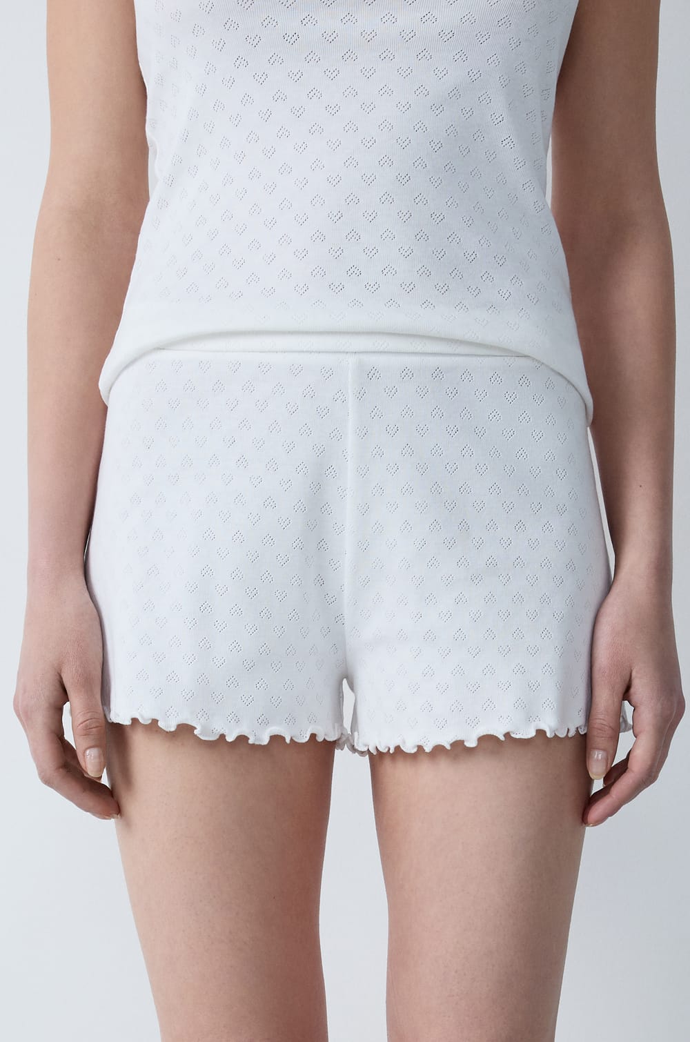 Short de pyjama en coton en pointelle évasé;${refinementColor}