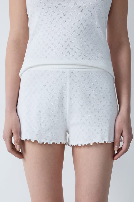 Ausgestellte Pyjama-Shorts aus Pointelle-Baumwolle;${refinementColor}