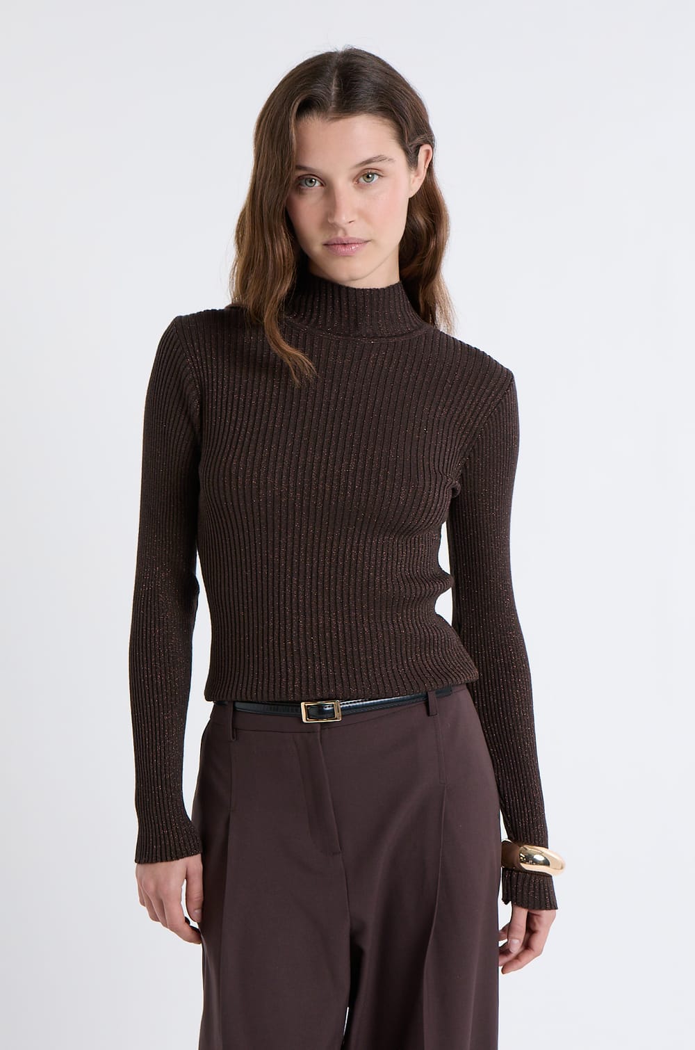 Pull en tricot irisé à col montant;${refinementColor}