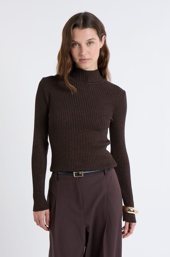 Pull en tricot irisé à col montant;${refinementColor}