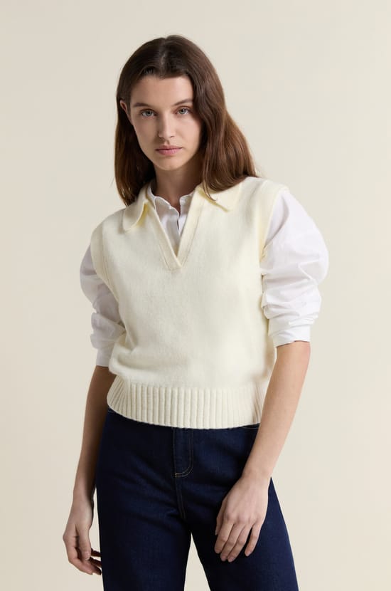 Pull col polo sans manches;${refinementColor}