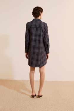 Robe chemise courte &agrave; carreaux en coton;${refinementColor}