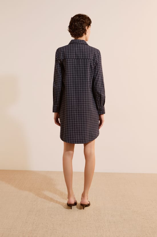 Robe chemise courte &agrave; carreaux en coton;${refinementColor}