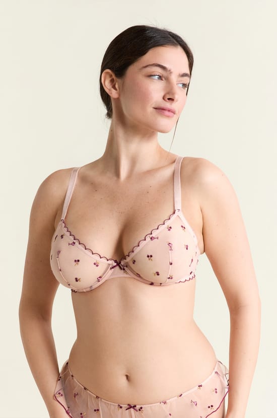 Triangle Bra in Tulle with Embroidered Mocktail Motifs;${refinementColor}