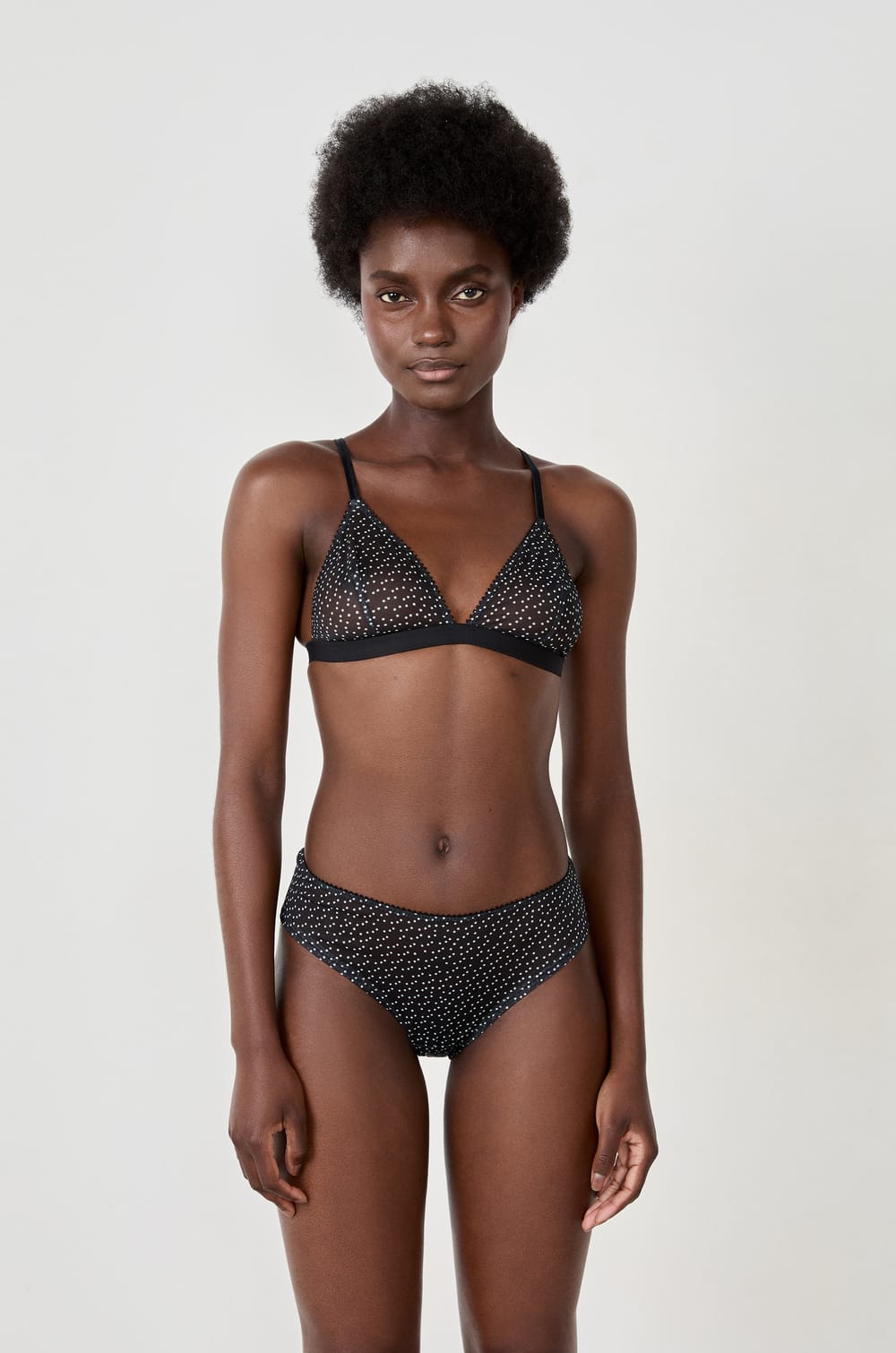 Soutien-gorge triangle sans armatures tulle à pois;${refinementColor}