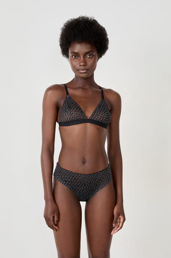 Wireless Triangle Bra with Polka Dot Tulle;${refinementColor}