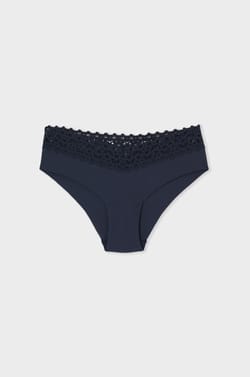 V-shape hipster in microfibre and lace;${refinementColor}