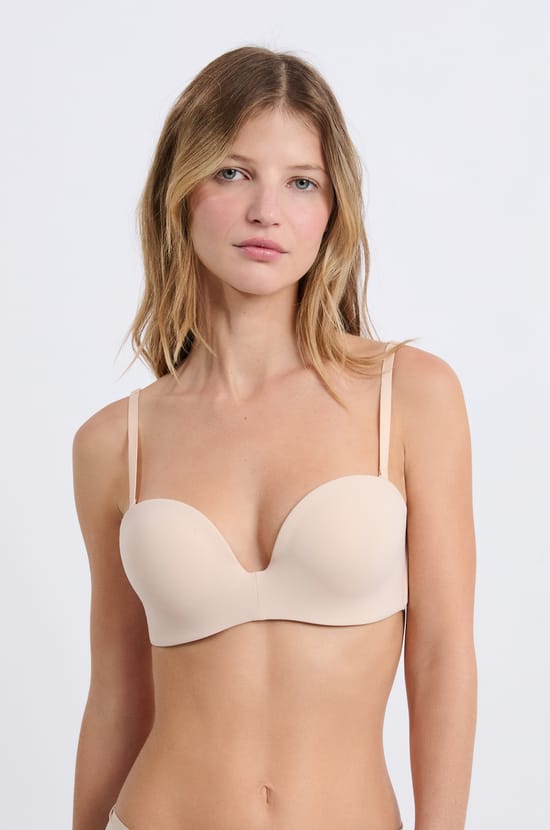 Soutien-gorge bandeau microfibre push-up bretelles amovibles;${refinementColor}