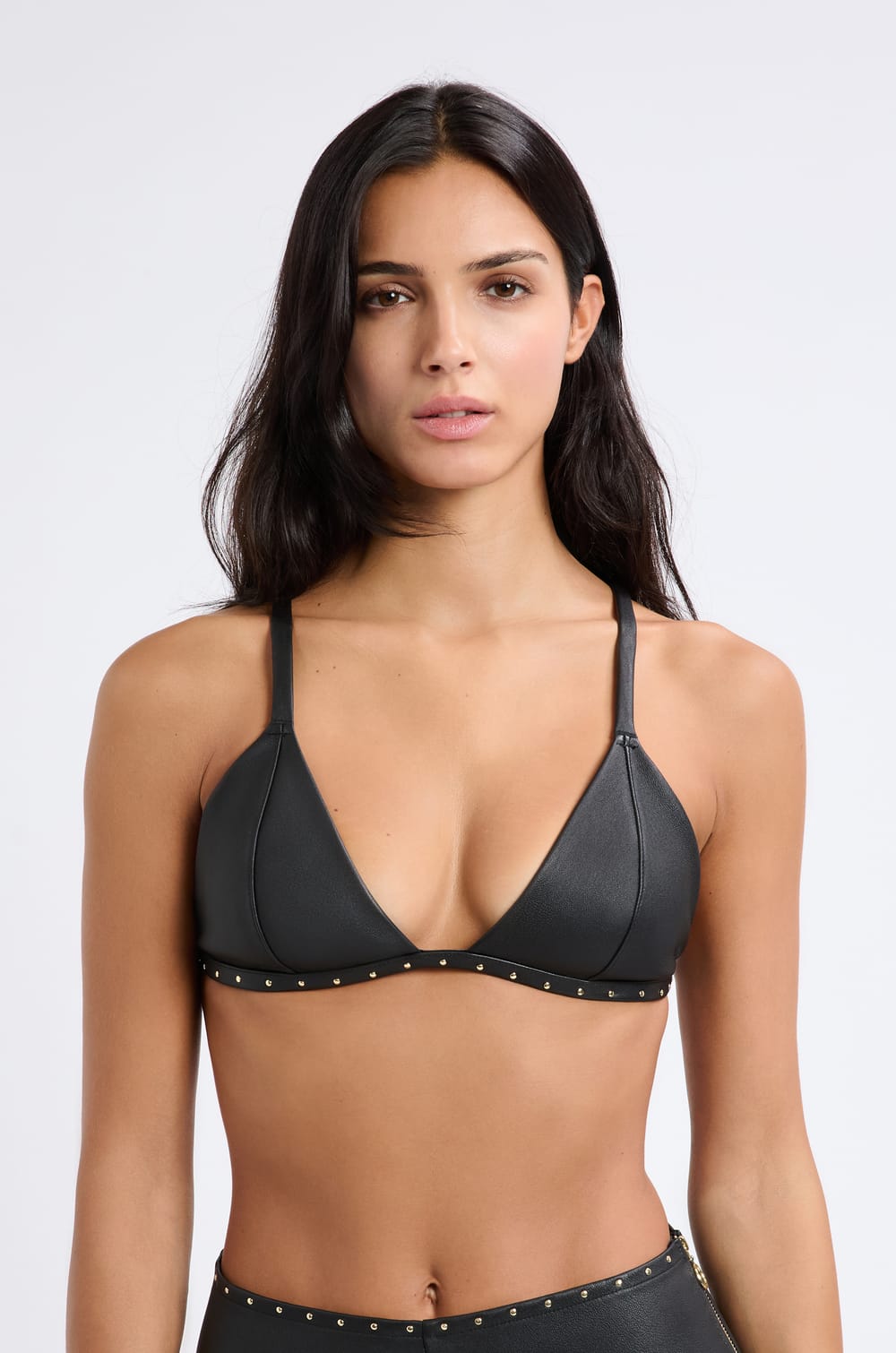 Leather Triangle Bra;${refinementColor}