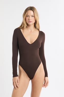 Long-sleeved V-neck Bodysuit;${refinementColor}