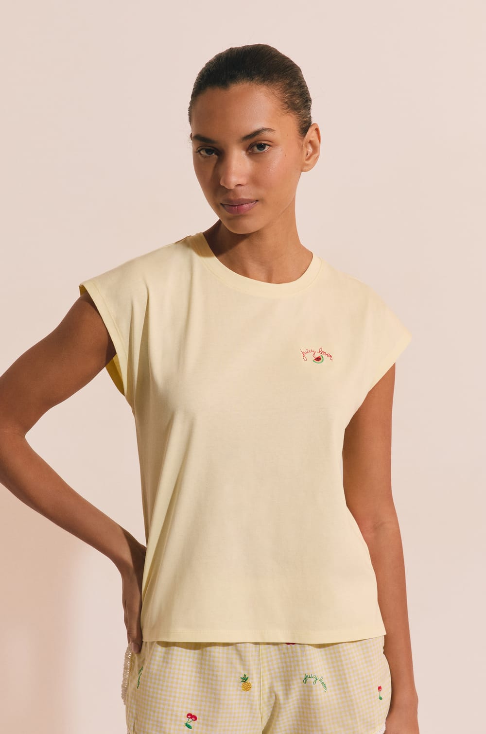 T-shirt de pyjama &agrave; inscription "juicy lover" en coton;${refinementColor}