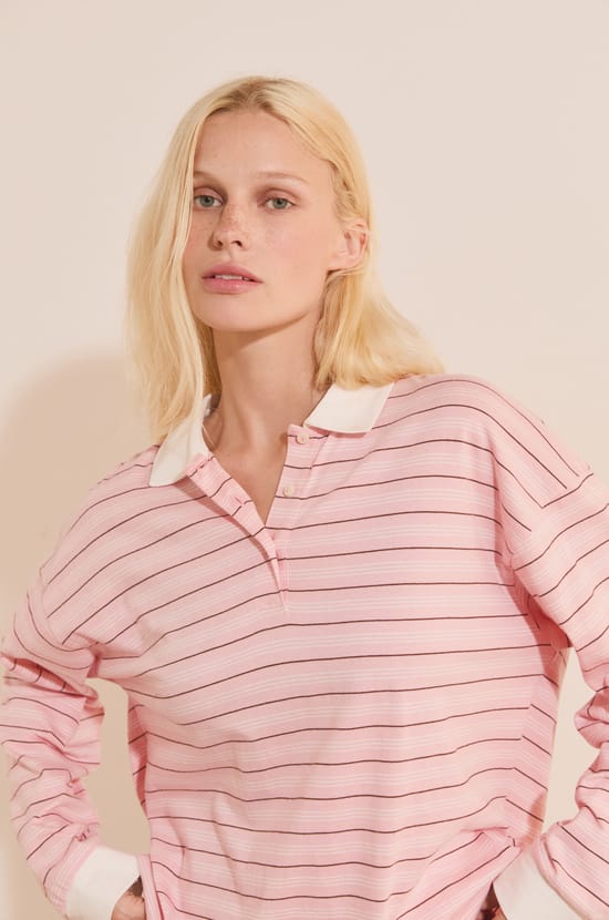 T-shirt manches longues &agrave; rayures en coton;${refinementColor}