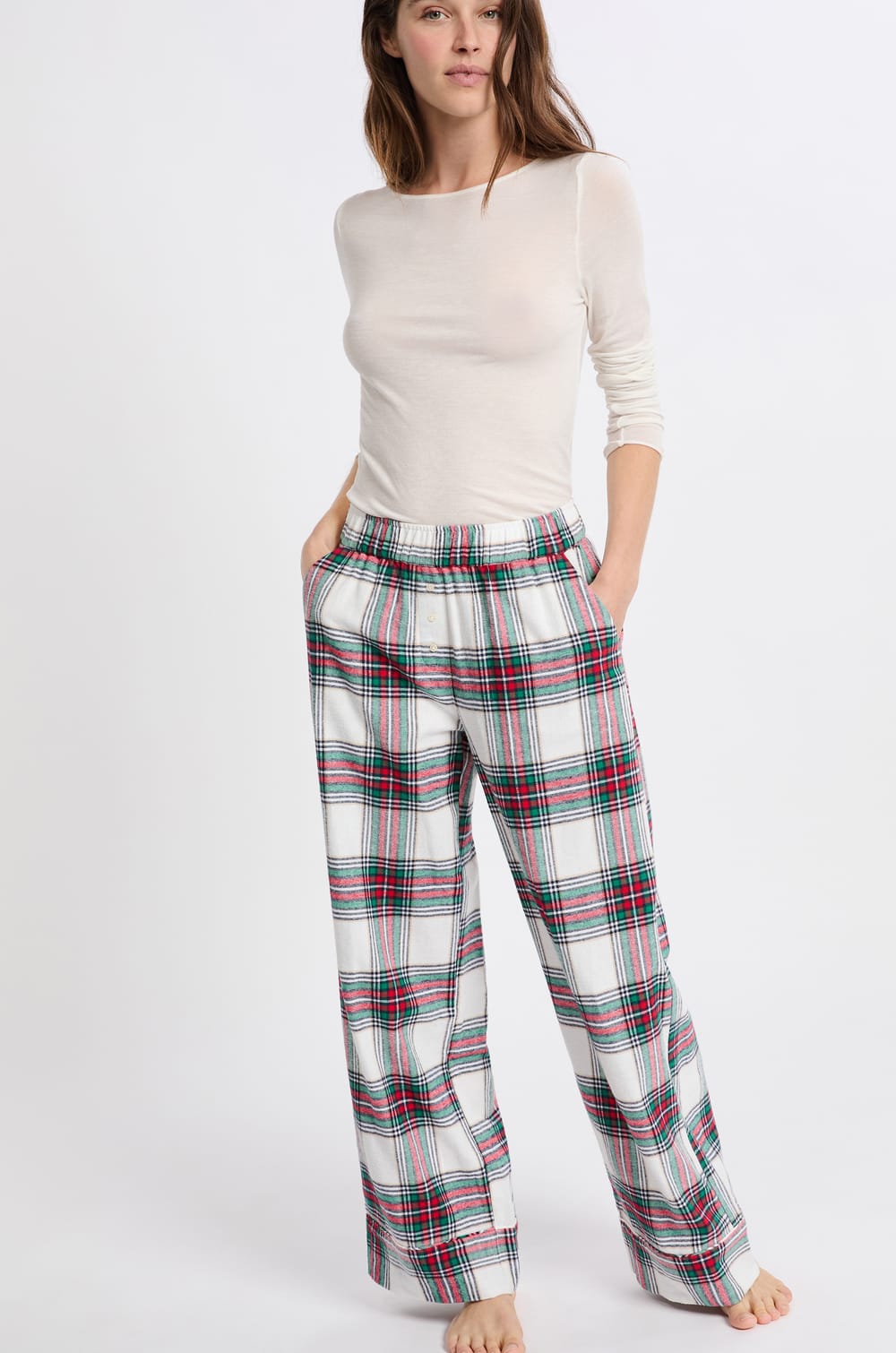 Pantalon de pyjama &agrave; carreaux en coton;${refinementColor}