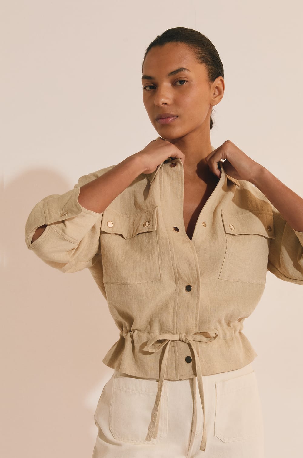 Casual Jacket with Silver Button Details;${refinementColor}