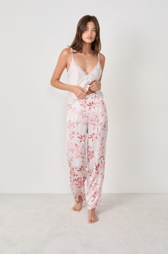 Printed satin trousers;${refinementColor}