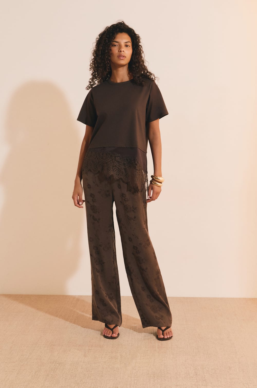 Pantalon fluide &agrave; motifs avec taille &eacute;lastiqu&eacute;e;${refinementColor}