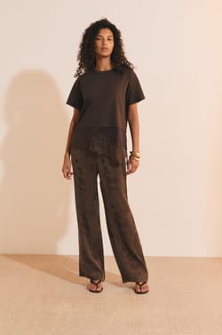 Pantalon fluide &agrave; motifs avec taille &eacute;lastiqu&eacute;e;${refinementColor}