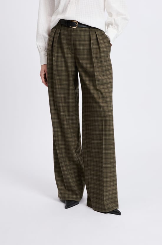 Pantalon large &agrave; carreaux;${refinementColor}