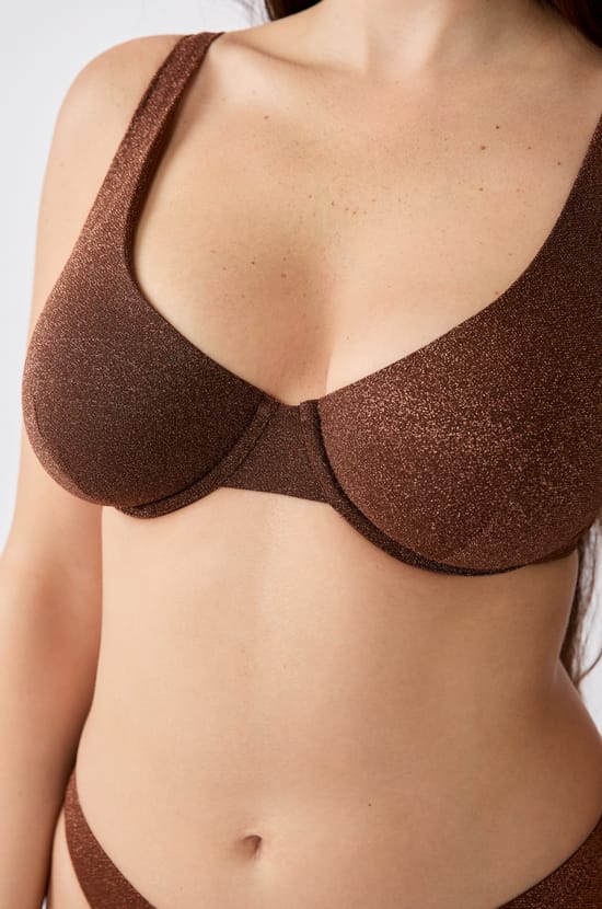 Glittery Triangle Bikini Top;${refinementColor}