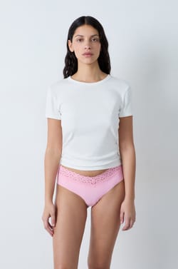 Hipster V-shape en microfibre et dentelle;${refinementColor}