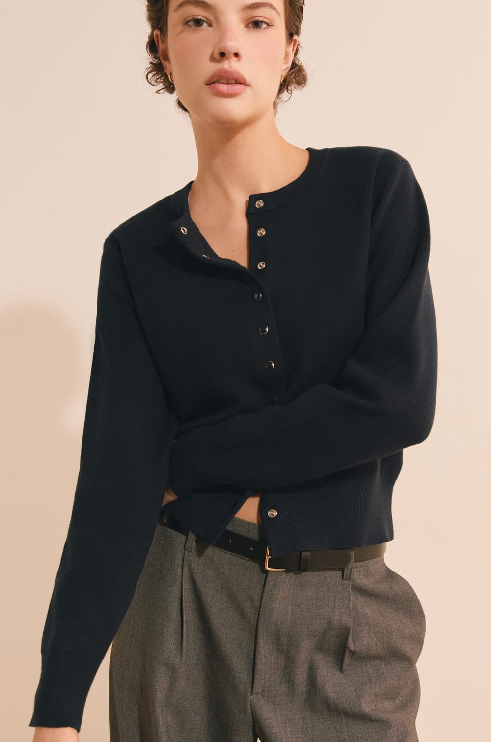 Cardigan col rond en maille;${refinementColor}
