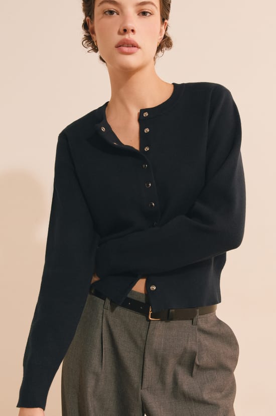 Cardigan col rond en maille;${refinementColor}