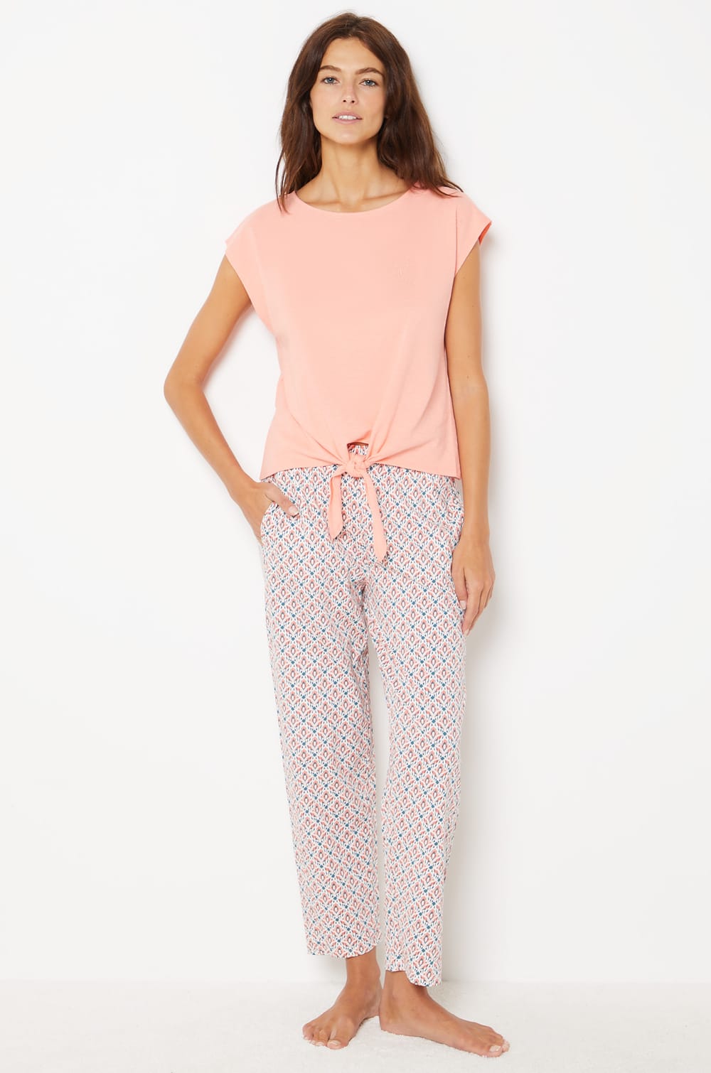 Tie-front Pyjama Top;${refinementColor}