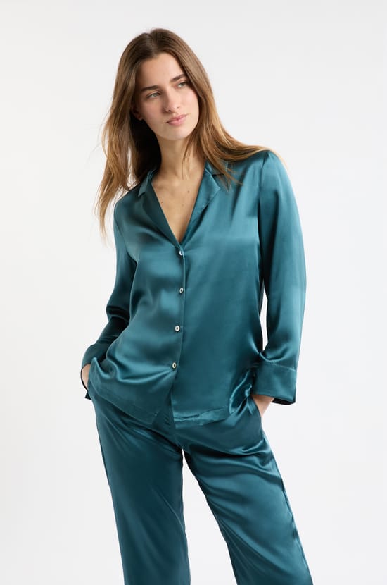 Chemise de pyjama manches longues en soie;${refinementColor}